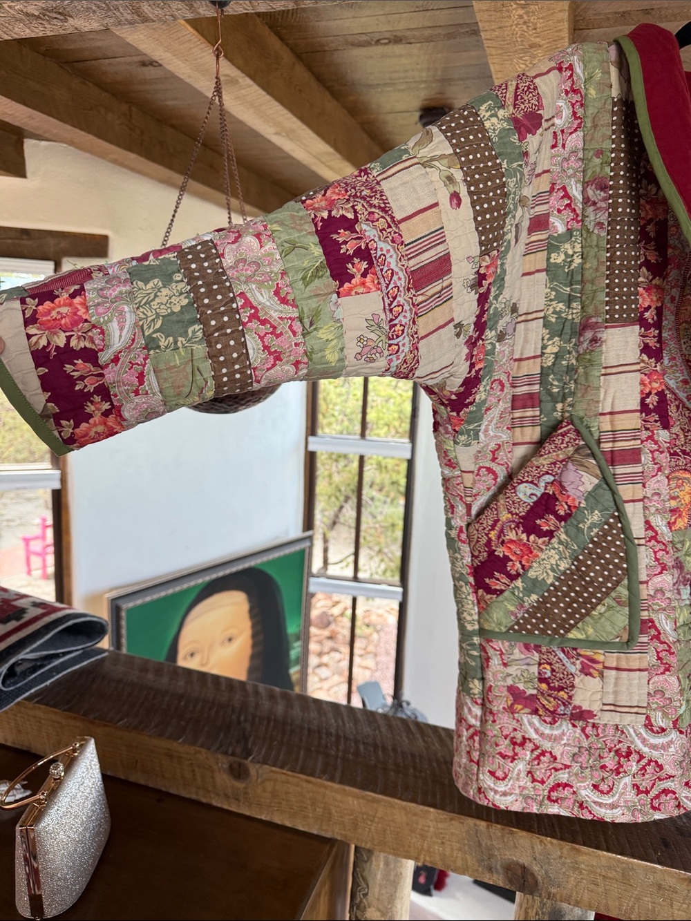Quilted Patchwork Jacket - Red & Green - Picture 2 of 4